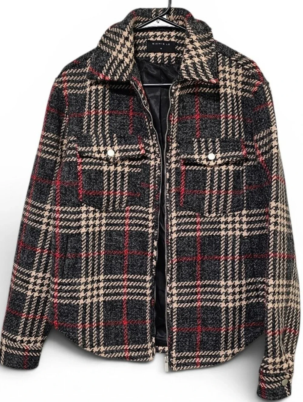 Richie Le Collection Wool Blend Plaid Full Zip Men's Jacket Lined NWOT Size M